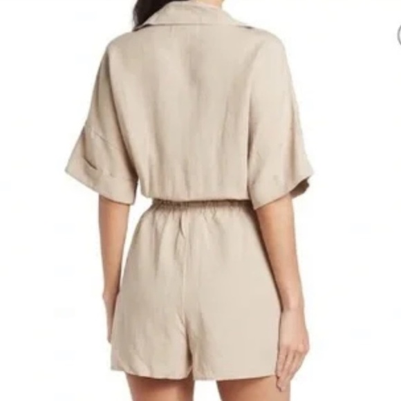NWT BlankNYC Linen Blend Short Sleeve Button Front Romper Tan - Picture 3 of 7